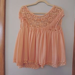 Free People loose crochet lace peach boho tunic